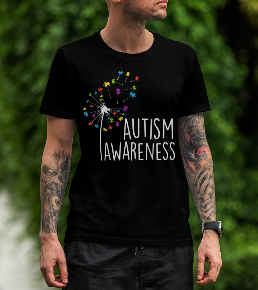 Autism Awareness Colorful Dandelion Puzzle Pieces T-Shirt