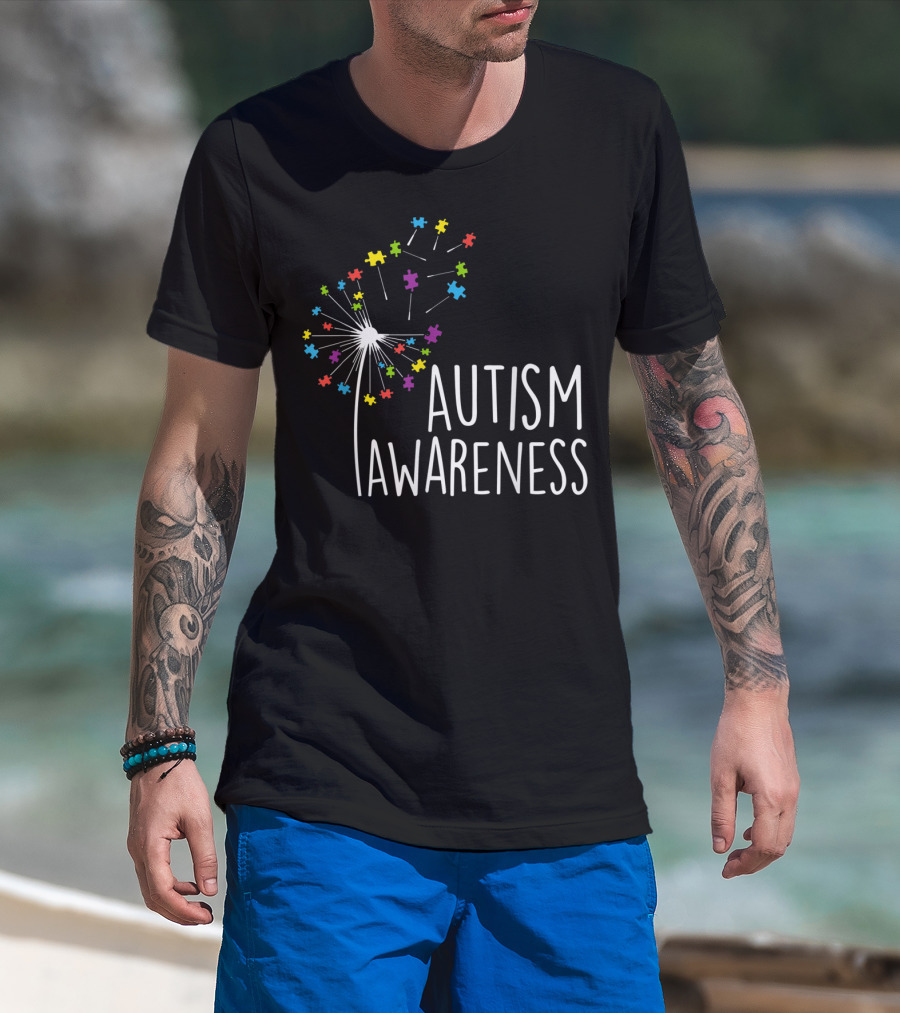 Autism Awareness Colorful Dandelion Puzzle Pieces T-Shirt