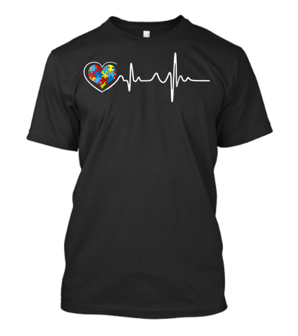 Autism Awareness Heartbeat Puzzle Heart T-Shirt