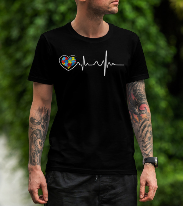 Autism Awareness Heartbeat Puzzle Heart T-Shirt