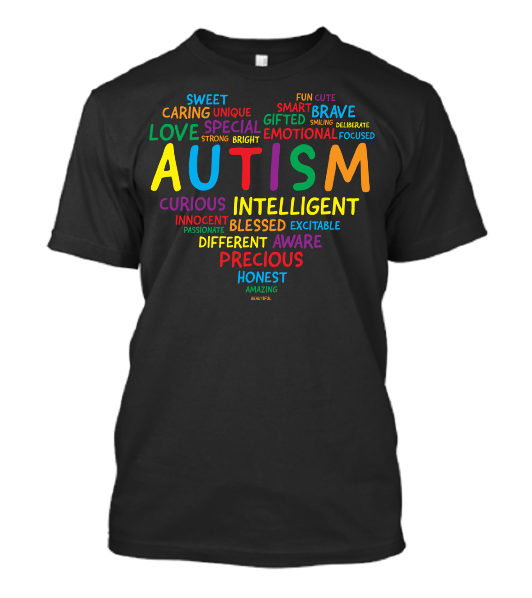 Autism Awareness Autism Heart Sweet Caring Love Special Curious Intelligent Honest Precious Awareness T-Shirt