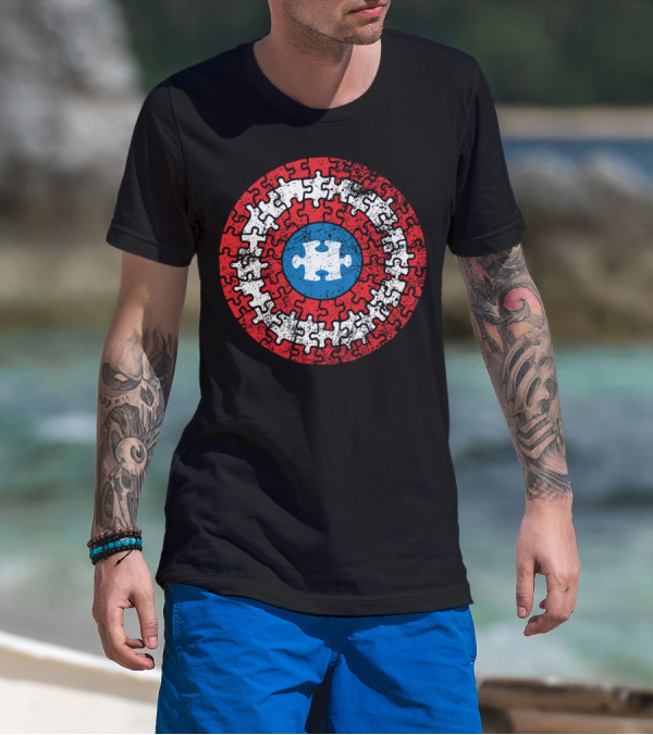 Captain America Autism Awareness Puzzle Shield T-Shirt