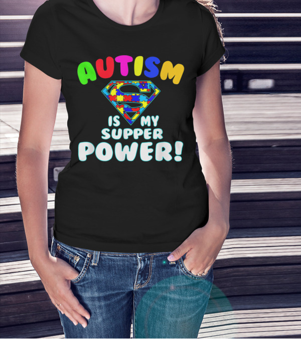 Autism Awareness Autism Is My Superpower Colorful Puzzle Superman T-Shirt