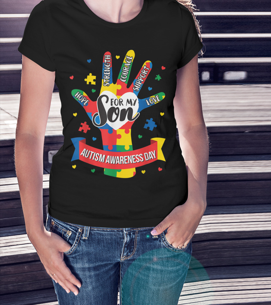 Autism Awareness Day Hope Strength Courage Support Love For My Son Puzzle Lover Dad T-Shirt
