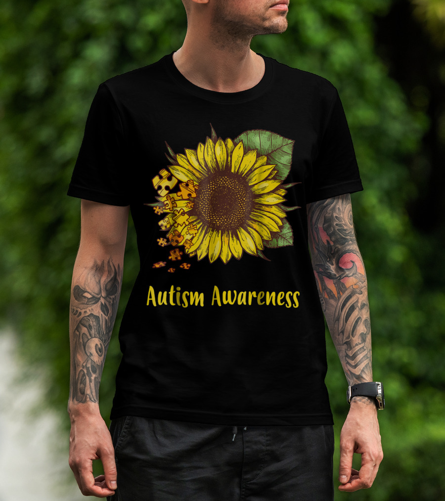 Autism Awareness Sunflower Puzzle Pieces T-Shirt