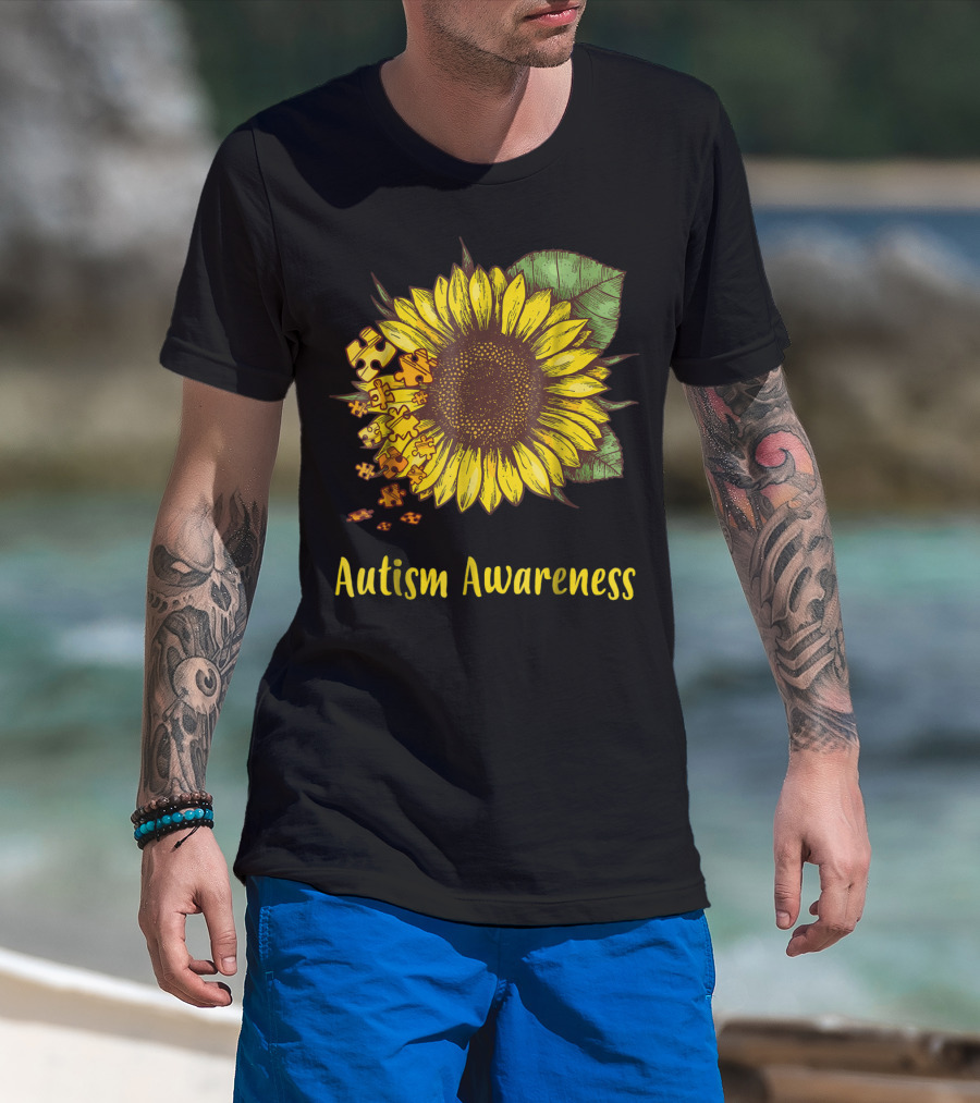 Autism Awareness Sunflower Puzzle Pieces T-Shirt
