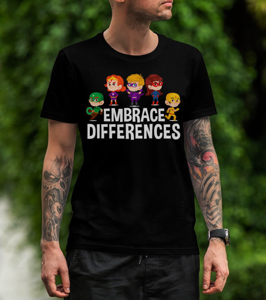 Embrace Differences Autism Awareness Superhero T-Shirt