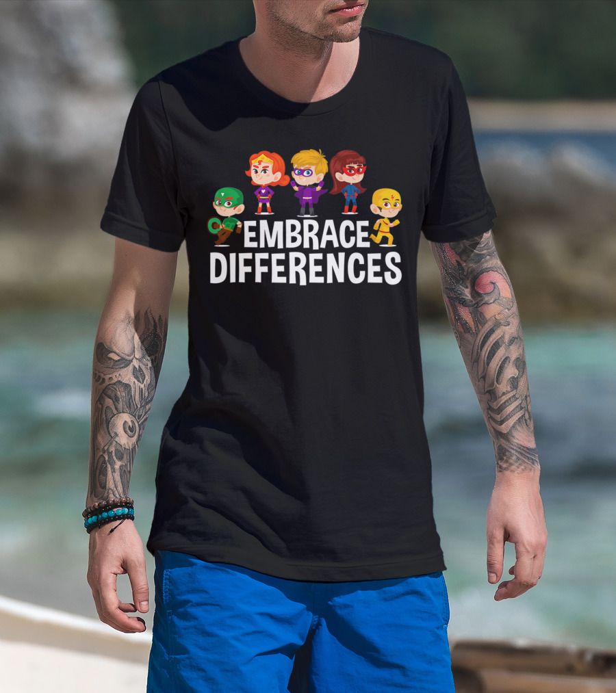 Embrace Differences Autism Awareness Superhero T-Shirt