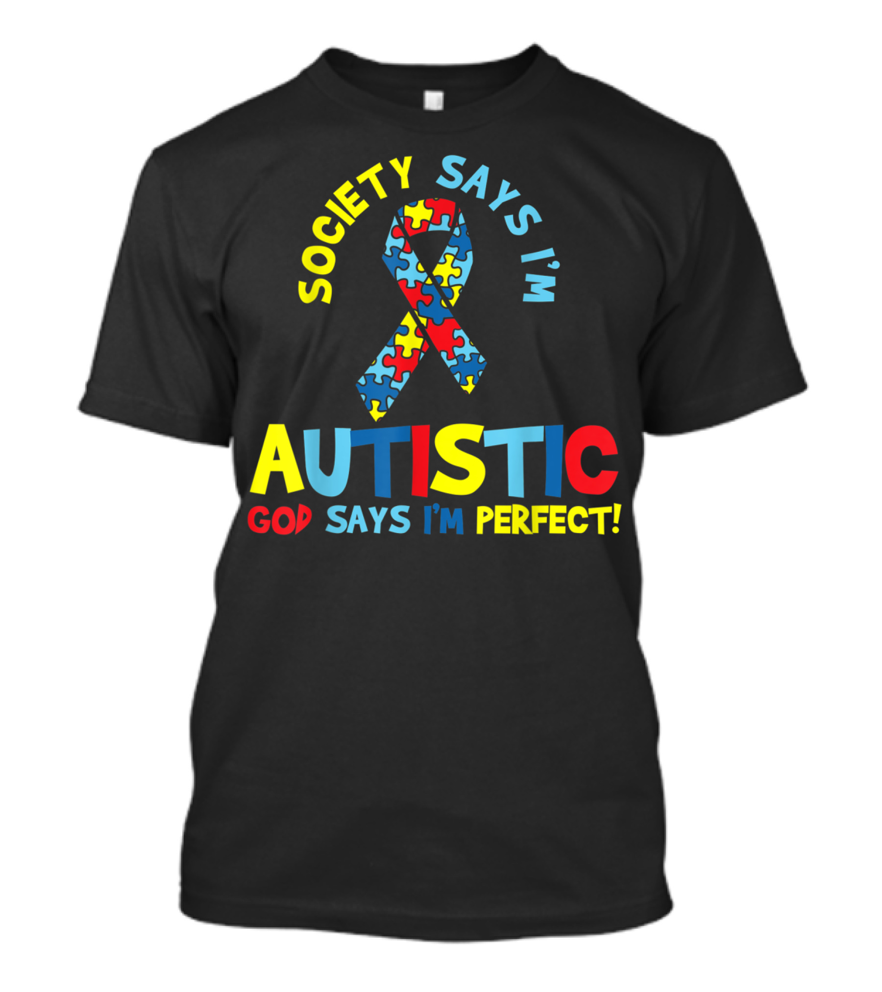 Society Says I'm Autistic God Says I'm Perfect Autism Awareness Puzzle T-Shirt
