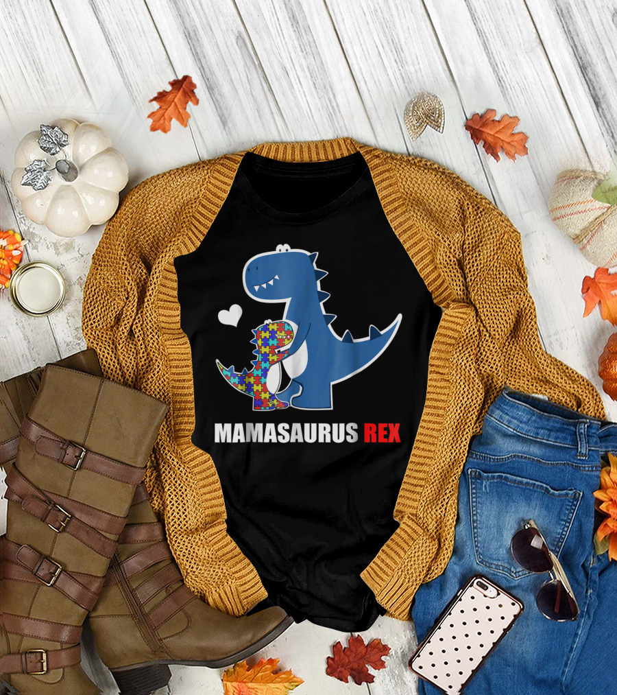 Mamasaurus Rex Puzzle Heart Autism Awareness T-Shirt