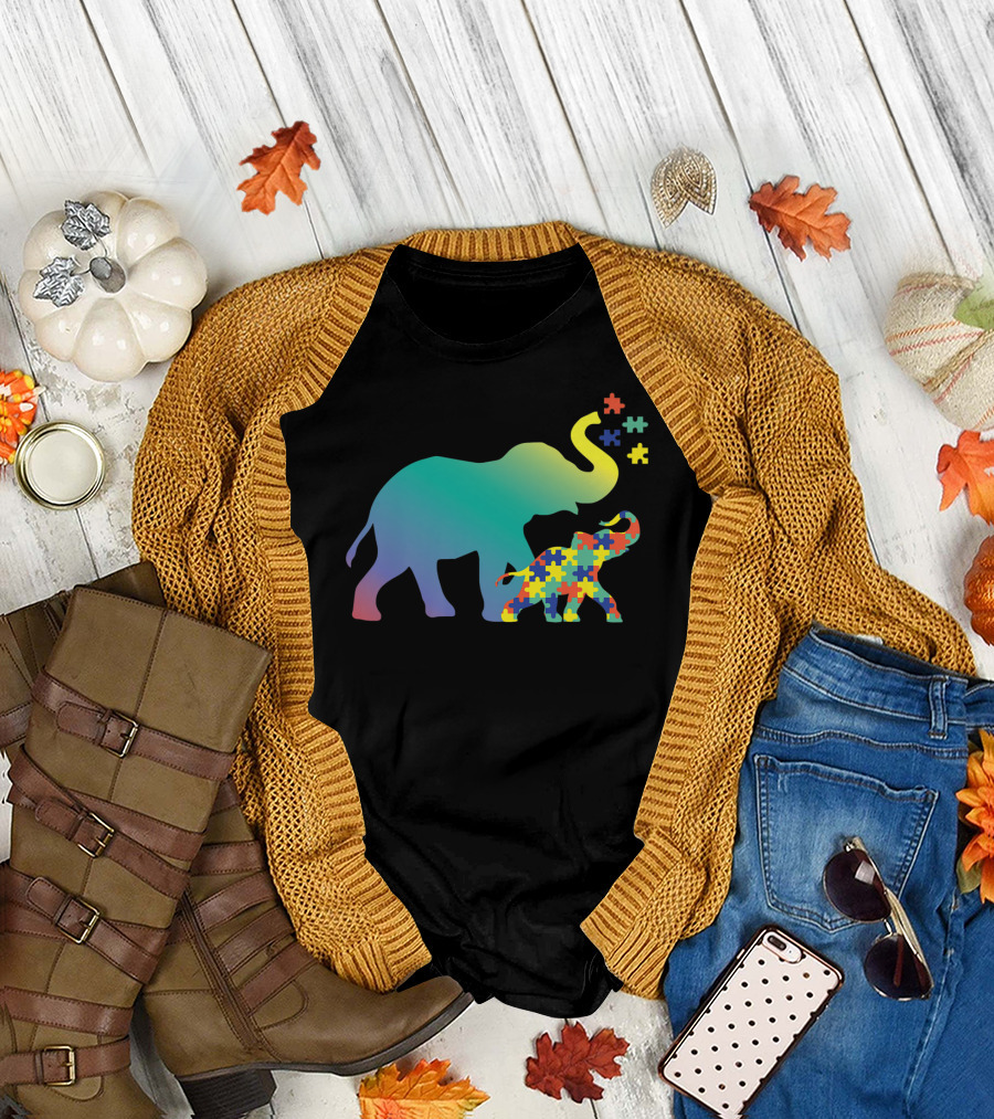 Autism Mom Awareness Elephant with Puzzle Piece T-Shirt