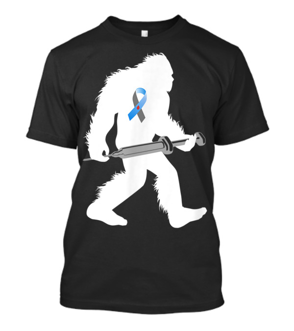 Bigfoot Sasquatch Diabetic Awareness Ribbon With Syringe T-Shirt