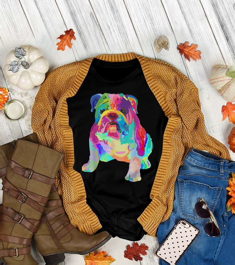 Colorful English Bulldog in Vibrant Rainbow Hues T-Shirt