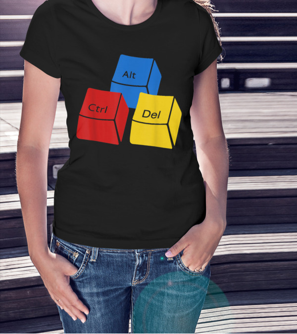 Ctrl Alt Del Funny Computer Coding Keyboard Cube Blocks T-Shirt