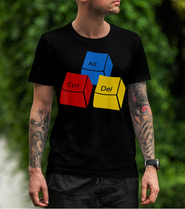 Ctrl Alt Del Funny Computer Coding Keyboard Cube Blocks T-Shirt