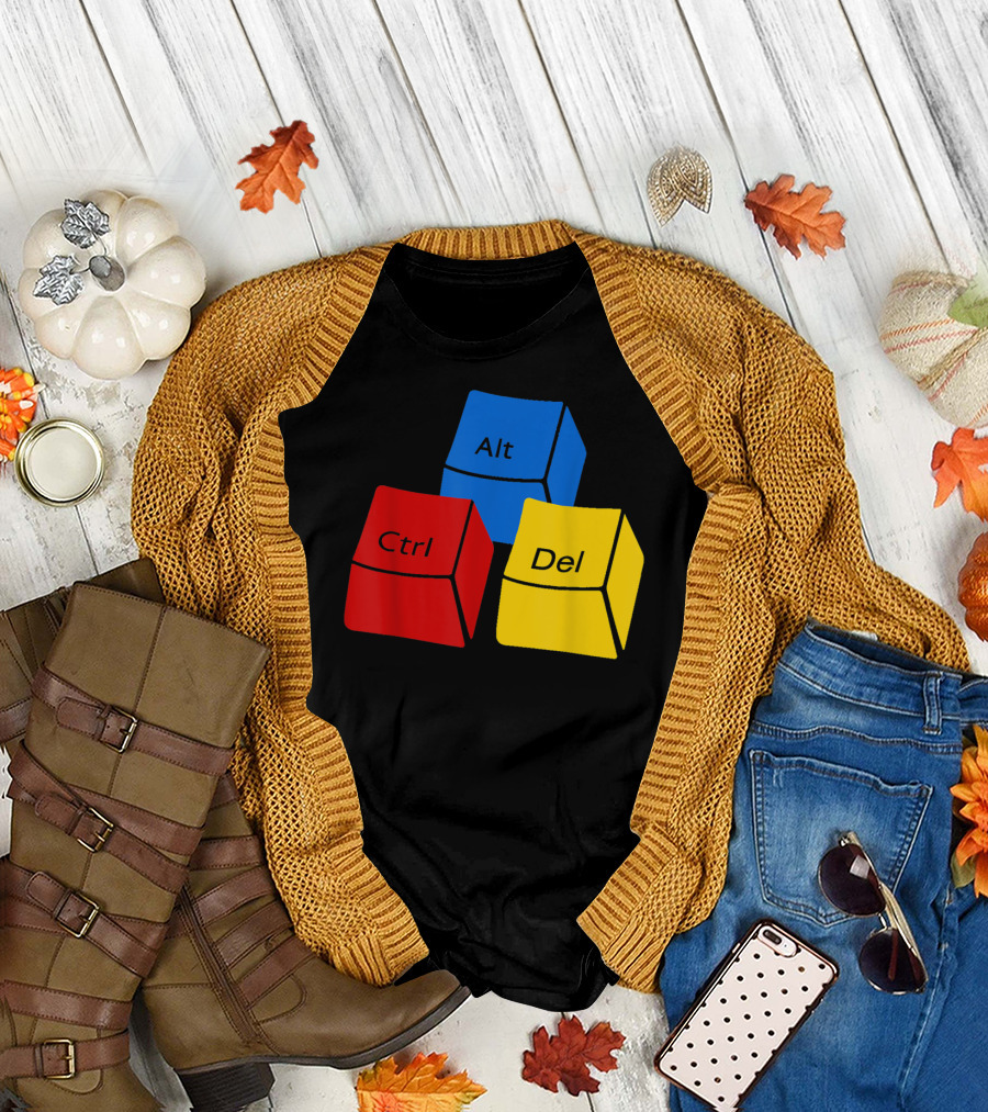 Ctrl Alt Del Funny Computer Coding Keyboard Cube Blocks T-Shirt