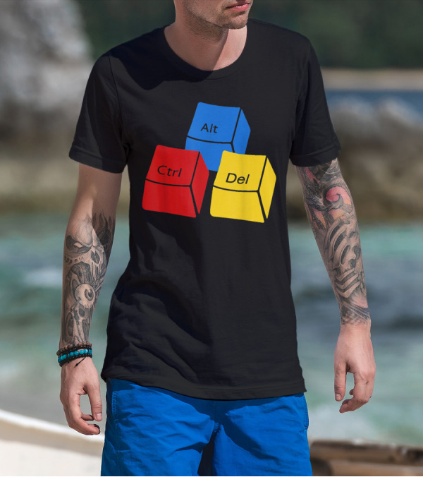 Ctrl Alt Del Funny Computer Coding Keyboard Cube Blocks T-Shirt