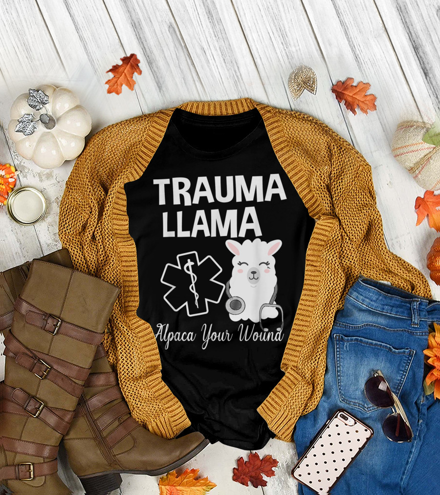Trauma Llama Alpaca Your Wound Medical Humor Star of Life Stethoscope T-Shirt