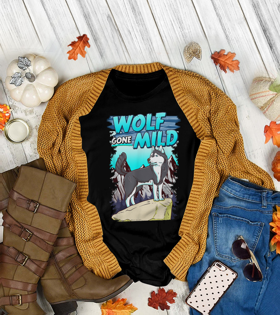 Wolf Gone Mild Siberian Husky Lover Mountain Scene T-Shirt