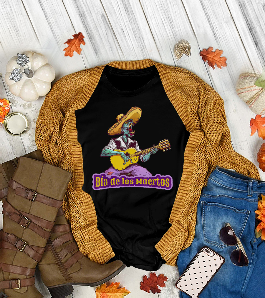 Día de los Muertos Zombie Guitar Player Mexico T-Shirt