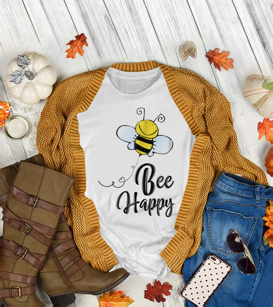 Bee Happy Smiling Cartoon Bumblebee T-Shirt