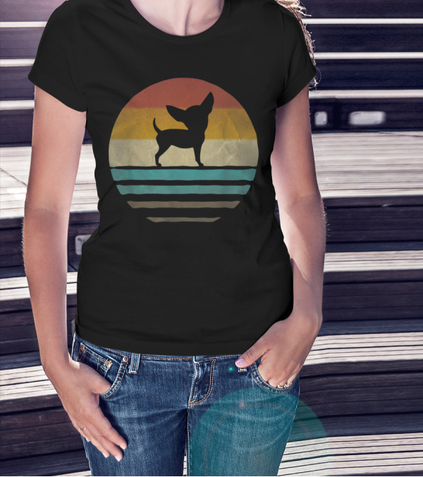 Chihuahua Dog Retro Silhouette 60s 70s Style Sunset T-Shirt