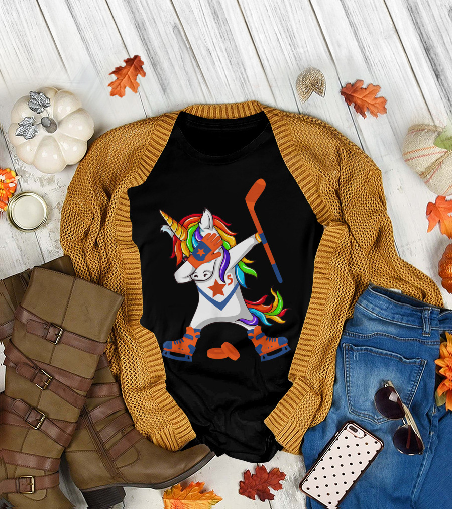 Dabbing Unicorn Hockey Puck Squad Rainbow Dab T-Shirt