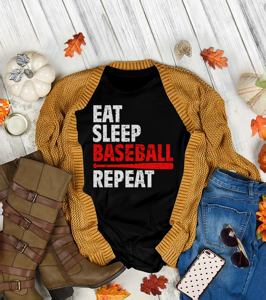 Eat Sleep Baseball Repeat Funny Baseball Bat Iconic T-Shirt