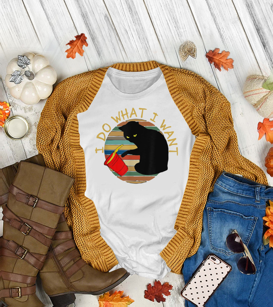 I Do What I Want Cat Vintage Sunset T-Shirt
