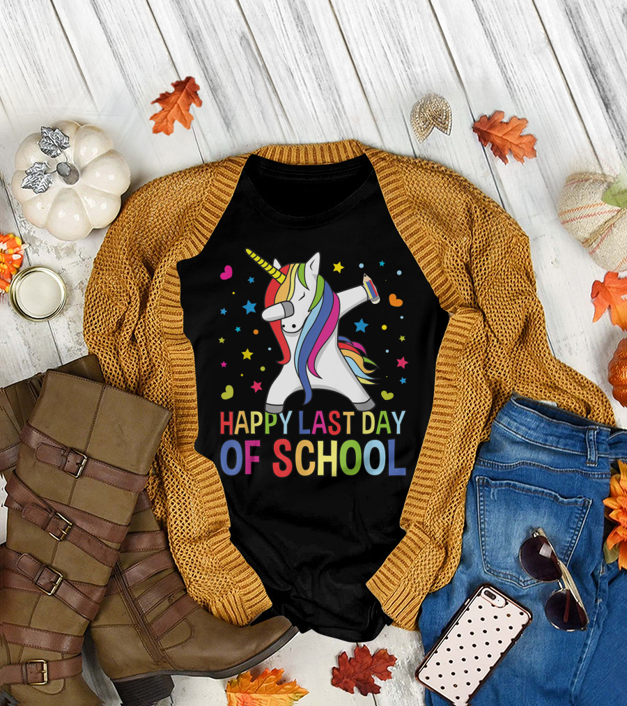 Happy Last Day Of School Teacher Student Grad Unicorn T-Shirt
