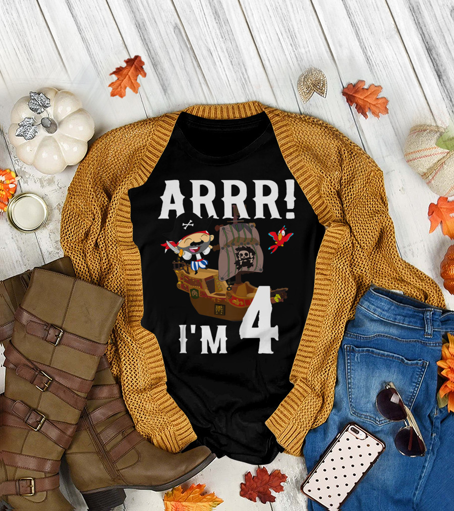 ARRR I'm 4 Pirate Birthday Kids 4 Year Old Ship T-Shirt