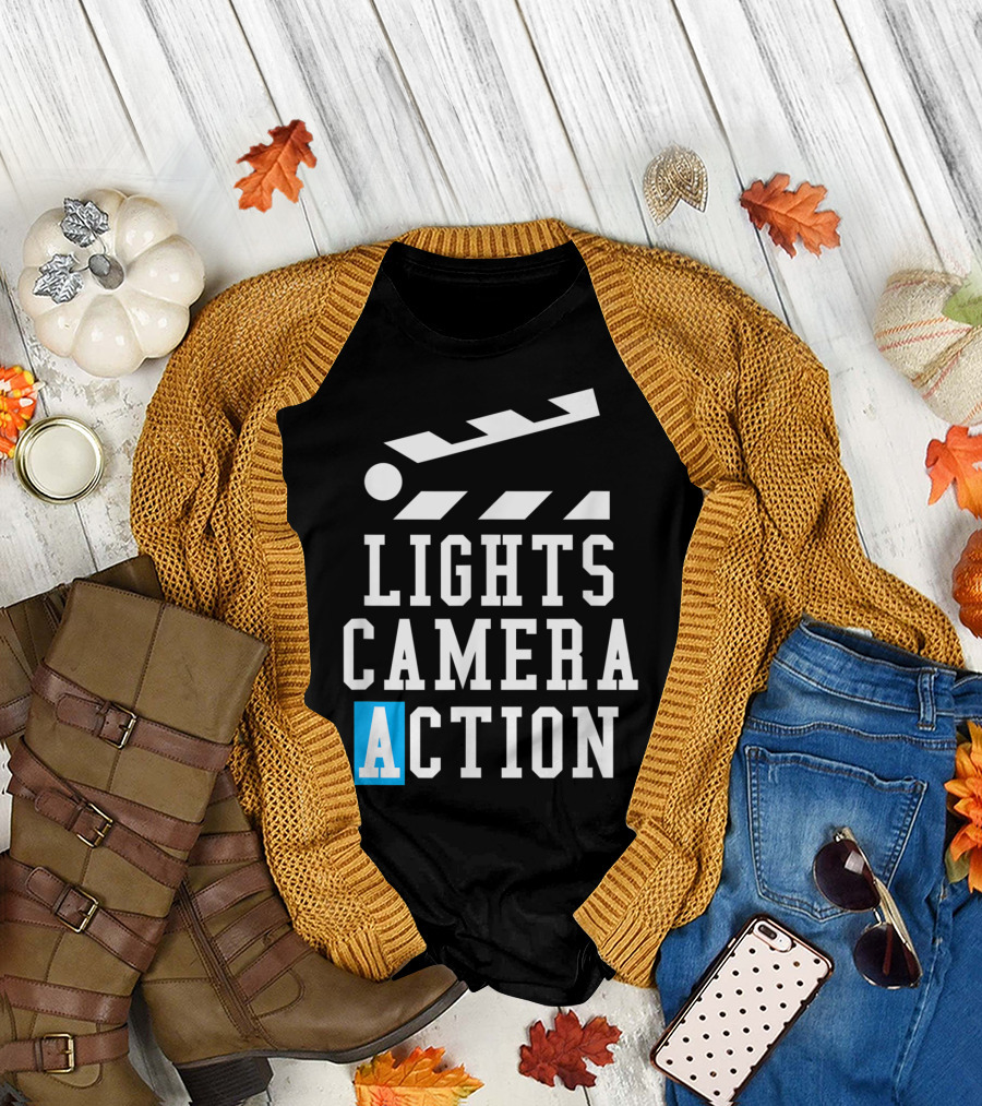 Lights Camera Action Clapper Board Film Crew Iconic Cinema Director T-Shirt