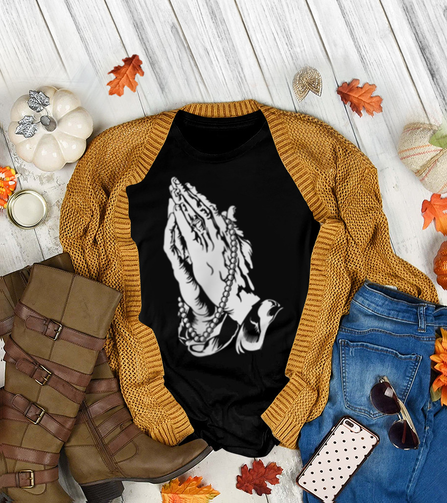 Praying Hands Blessed Rosary Image T-Shirt