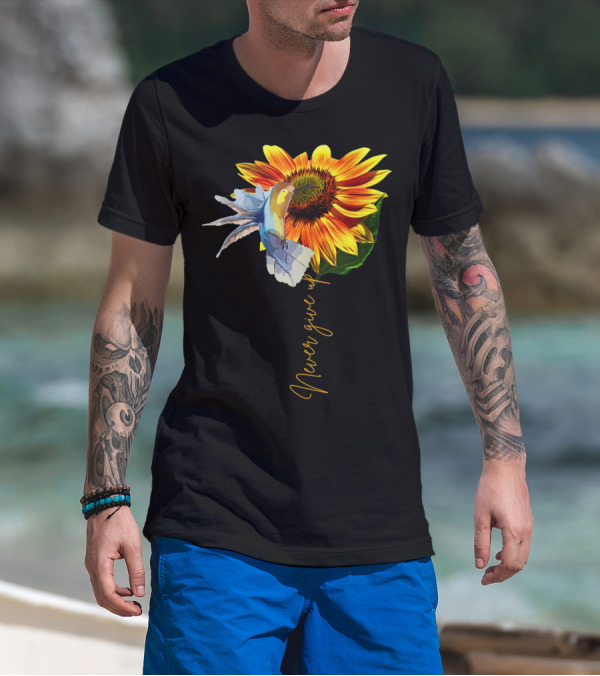 Never Give Up Sunflower Hummingbird MS Awareness T-Shirt