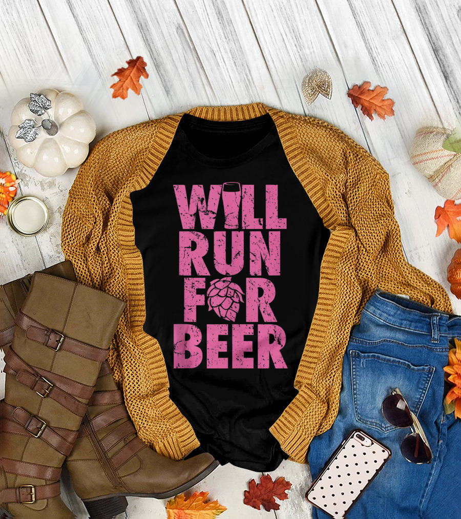 Will Run For Beer with Beer Glass and Hop T-Shirt