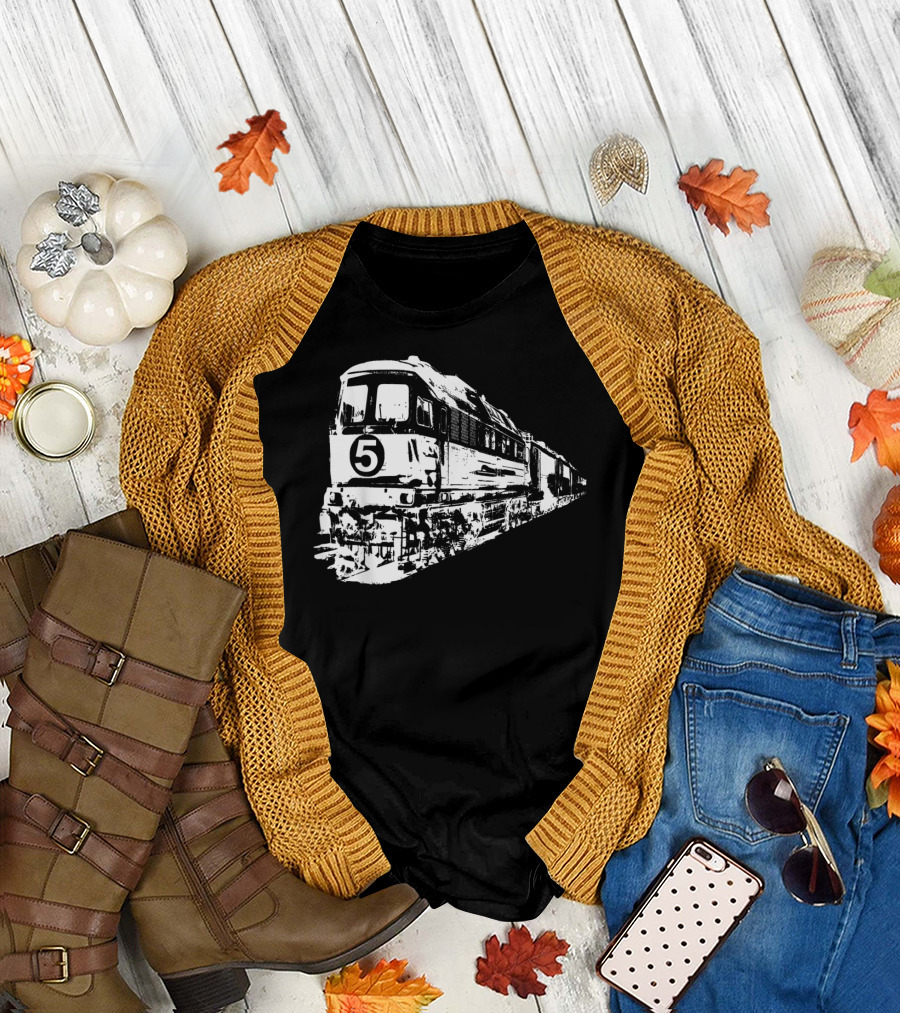 Train Engine Locomotive Number 5 Birthday T-Shirt