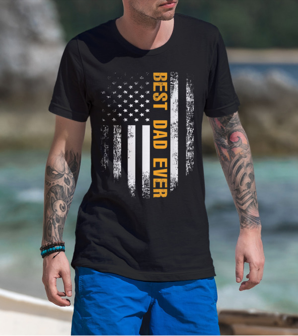 Vintage American Flag Best Dad Ever Father's Day T-Shirt