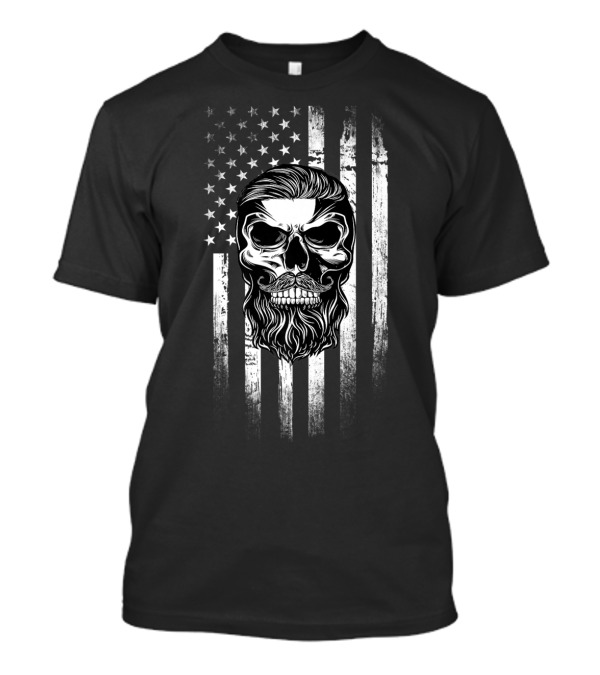 Beard American Flag Patriot Skull Bearded Funny American Flag T-Shirt