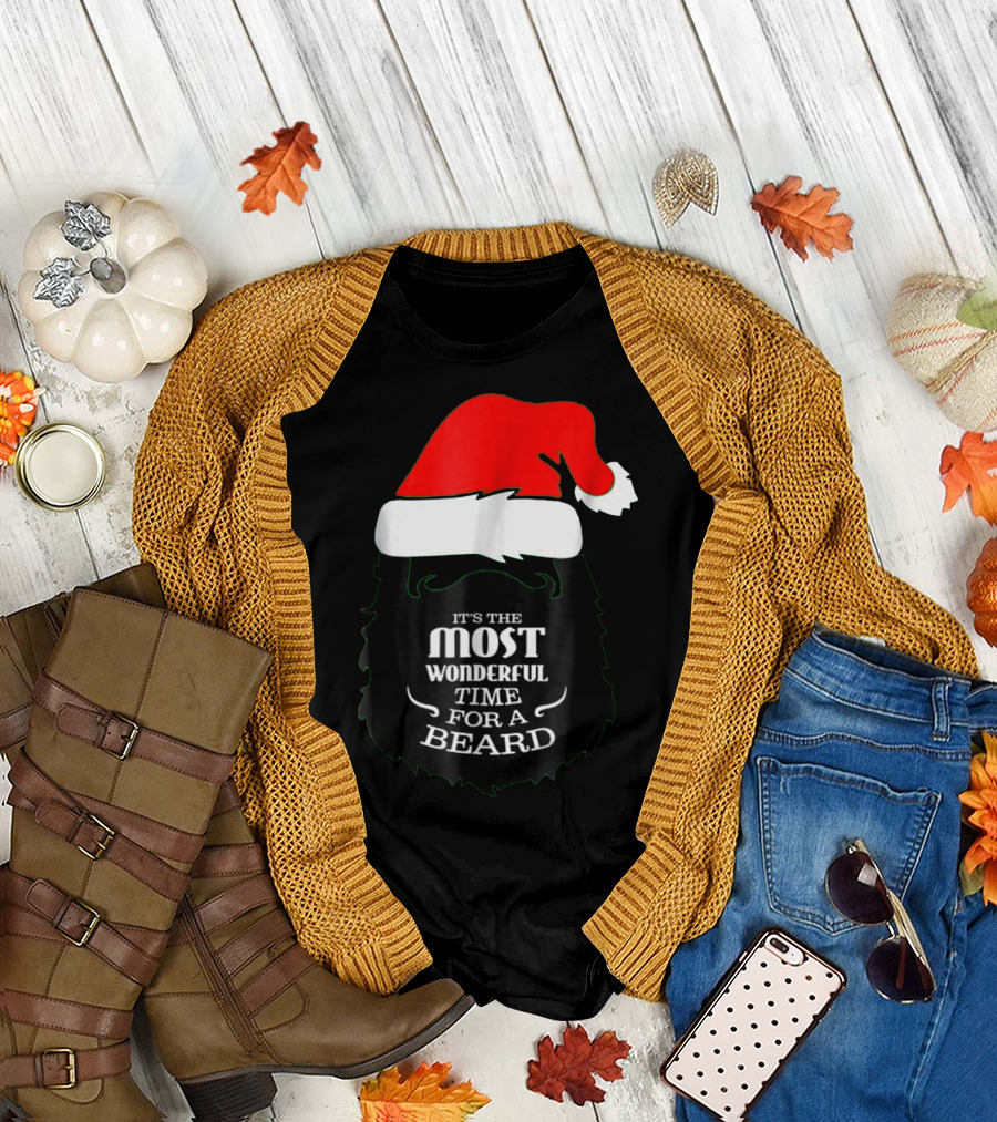Funny Beard Christmas It's The Most Wonderful Time for a Beard Santa Hat T-Shirt