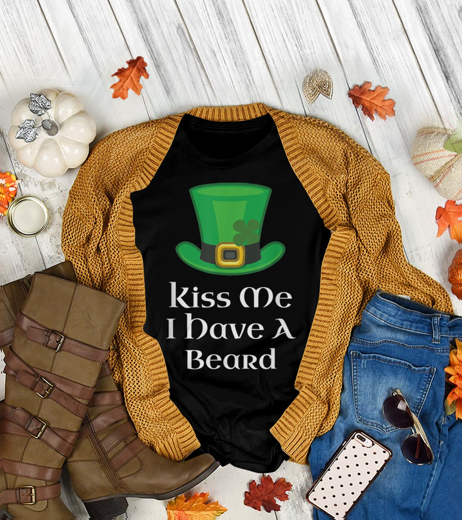 Kiss Me I Have A Beard Green Hat Shamrock T-Shirt