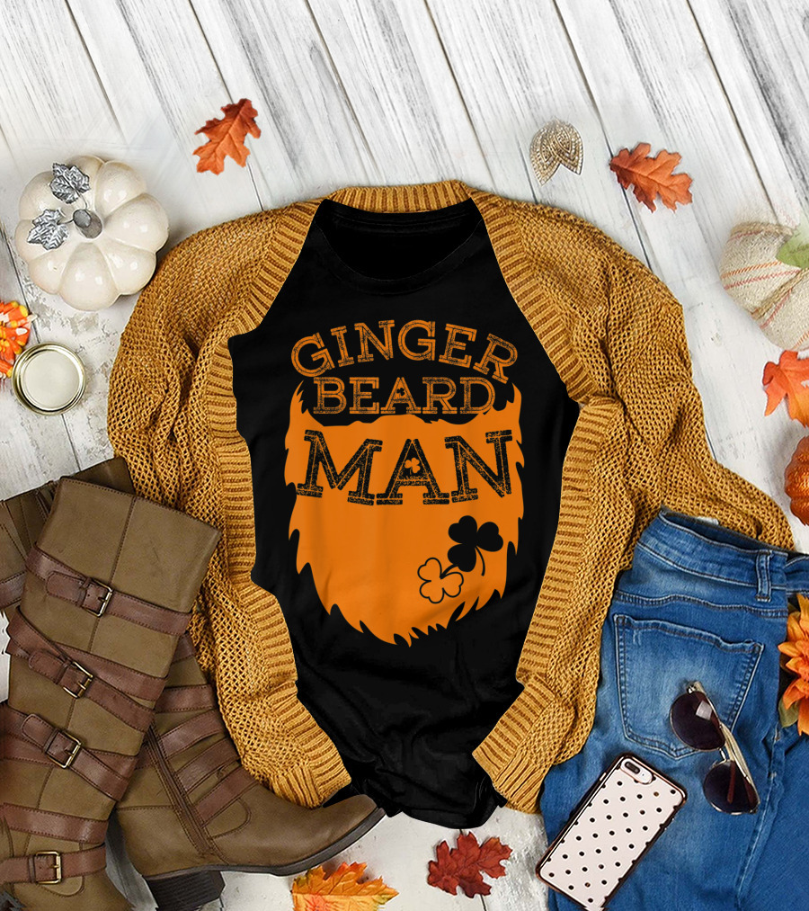 Ginger Beard Man Orange Clover St. Patrick's Day T-Shirt