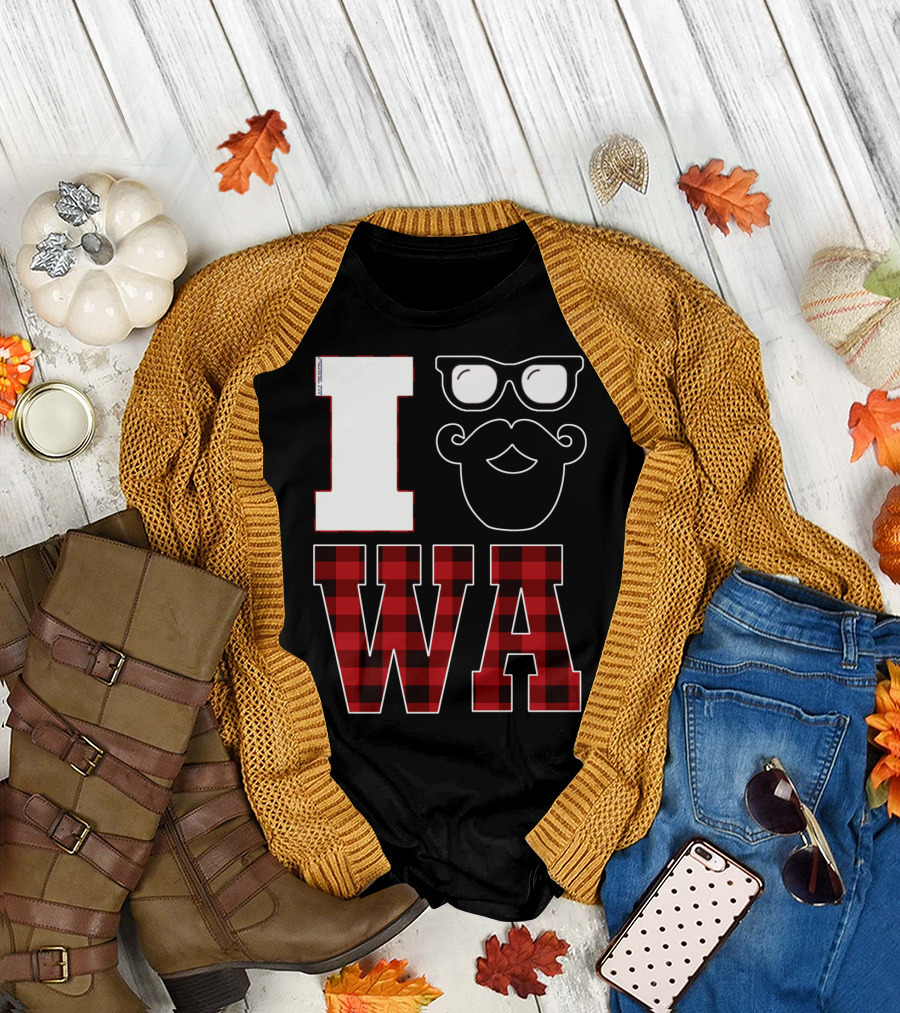 I Love Heart Glasses Beard WA Washington State Hipster Beard T-Shirt
