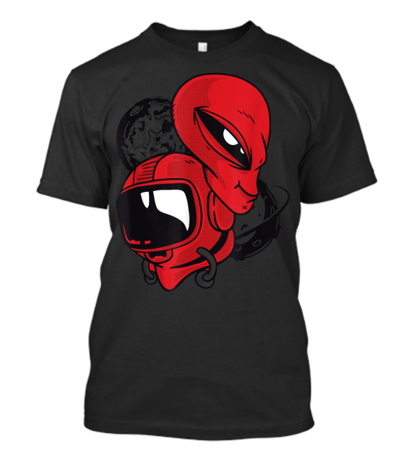 Astronaut And Alien With Planets Retro Style Red T-Shirt