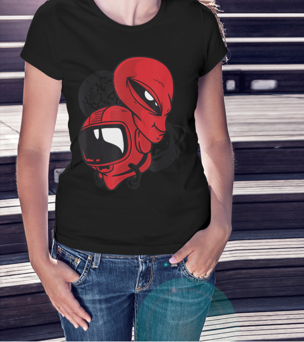 Astronaut And Alien With Planets Retro Style Red T-Shirt