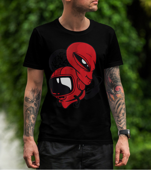 Astronaut And Alien With Planets Retro Style Red T-Shirt