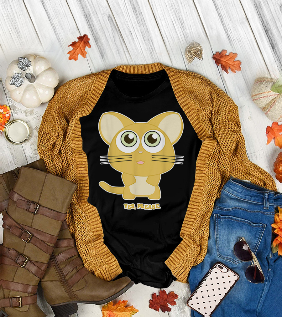 Cute Anime Style Cat With Big Eyes Yes Please XA T-Shirt
