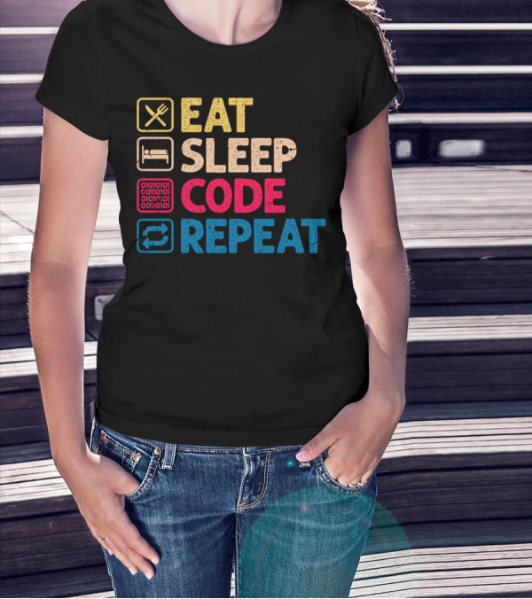 Eat Sleep Code Binary Programmer Repeat Funny T-Shirt