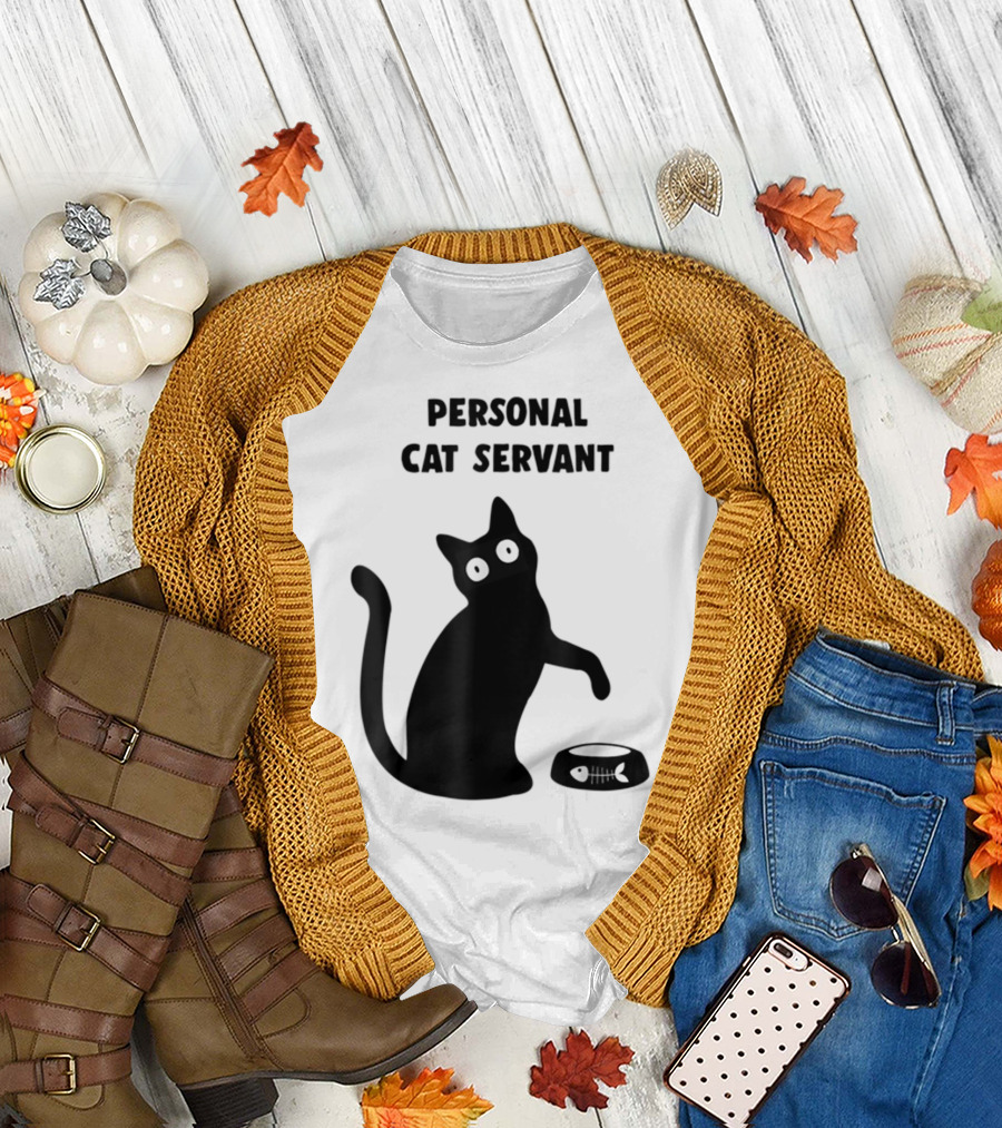 Personal Cat Servant Black Cat Lover with Fish Bowl T-Shirt
