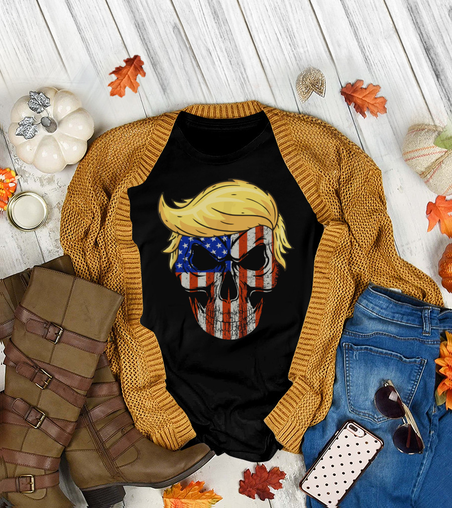 Funny Trump Skull American Flag Patriotic Iconic T-Shirt