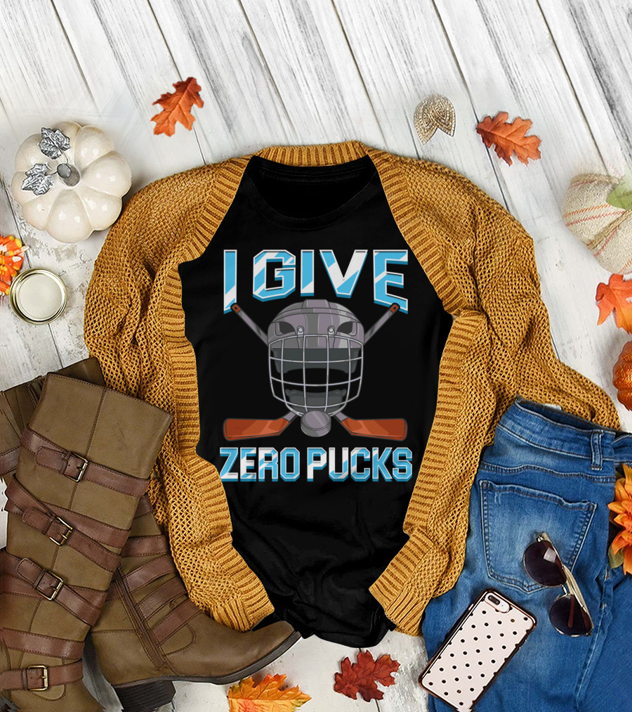 I Give Zero Pucks Hockey Player Sarcastic Pun T-Shirt